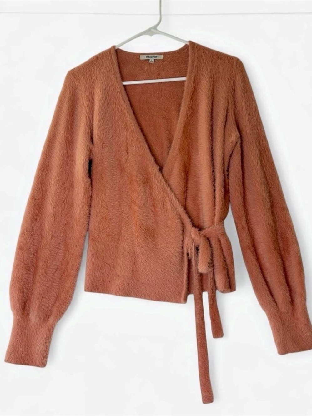 Madewell Fuzzy Wrap Cardigan Side Tie Sweater Terracotta Pink Size S